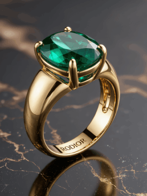Gold Esmeralda Solitário ring