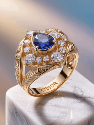 Unique Gold ring blue Rodior